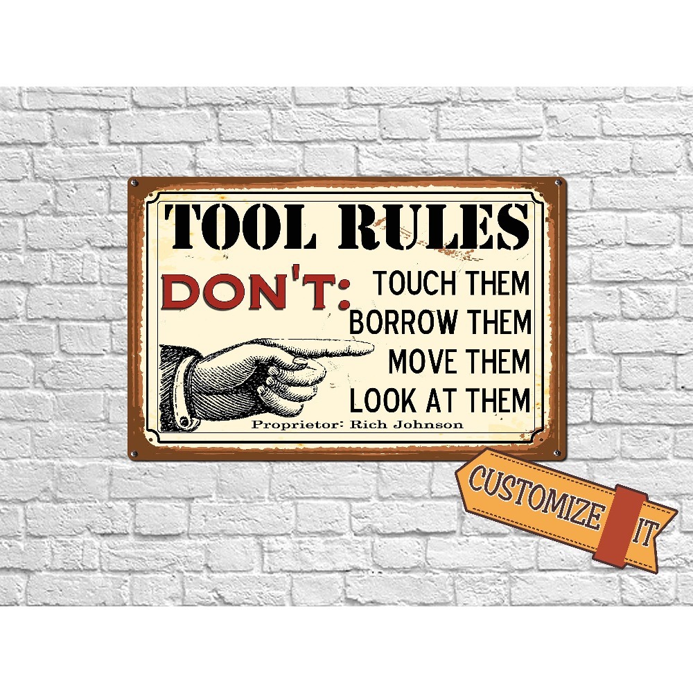 Workshop Tools And Names - 1 szt. Personalizowana metalowa tabliczka z