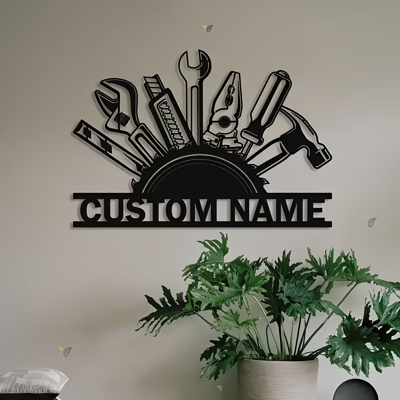 Workshop Tools And Names - Metalowa dekoracja ścienna z motywem narzędzi
